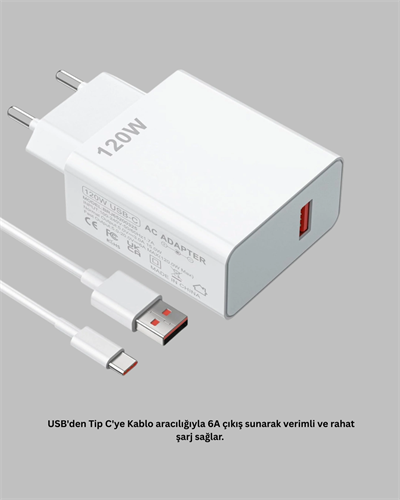 120 Watt Type C Şarj Başlığı Poco X3 X4 X5 Pro Uyumlu
