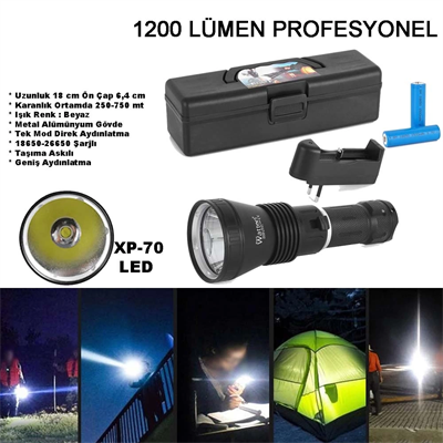 1200 Lümen Profesyonel Şarjlı El Feneri  Wt-655