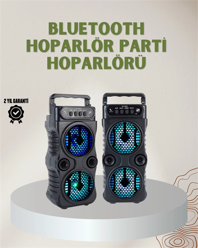 1200 mAh Şarjlı LED Işıklı Bluetooth Hoparlör – FM Radyolu, Hafıza Kart Destekli
