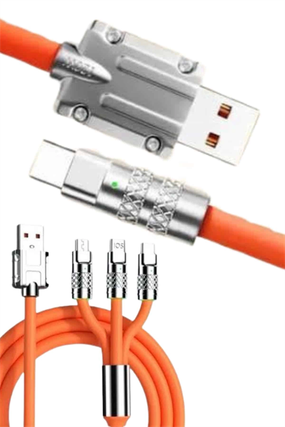 120W 3 İn 1 Uyumlu Silikon Şarj Kablosu Hızlı Şarj Kablosu