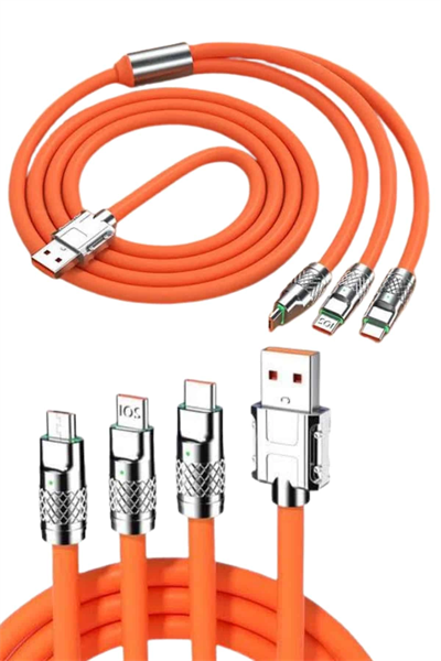 120W 3 İn 1 Uyumlu Silikon Şarj Kablosu Hızlı Şarj Kablosu