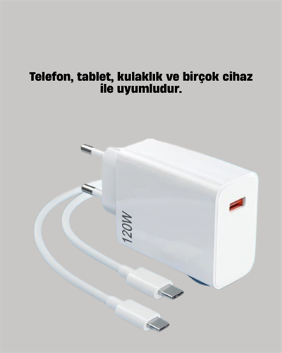 120W Güçlü Hızlı Şarj Adaptörü ve Type-C Kablo Seti – Güvenli Şarj Teknolojisi
