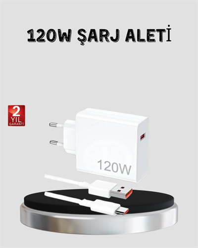 120W Hızlı Şarj Başlığı Ultra Güçlü Type-C Adaptör Kablo Dahil