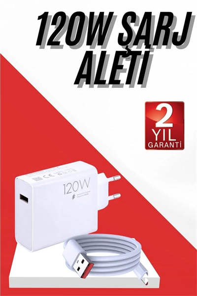 120W Şarj Aleti Hızlı Çift Turbo Şarj Aleti Seti Beyaz