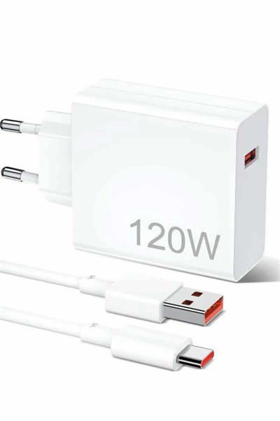 120W Şarj Aleti Hızlı Çift Turbo Şarj Aleti Seti Beyaz