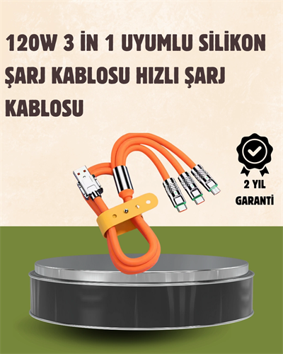 120 W Şarj ve Veri Aktarımı Kablo– 3 Başlıklı Çok Amaçlı Kablo Yüksek Hızlı