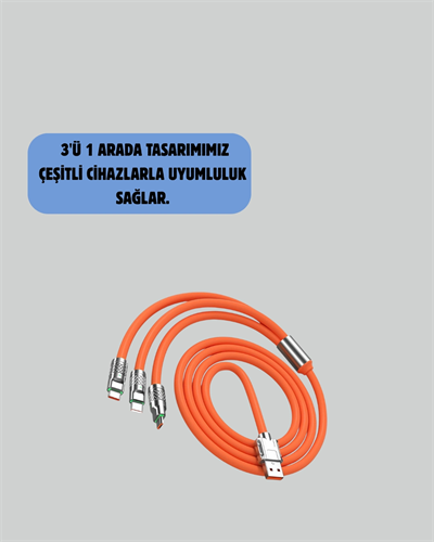 120 W Şarj ve Veri Aktarımı Kablo– 3 Başlıklı Çok Amaçlı Kablo Yüksek Hızlı