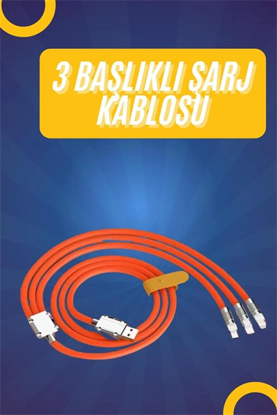 120W Silikon Metal Uçlu LED Işıklı 3 In1 Şarj Kablosu 1.2m