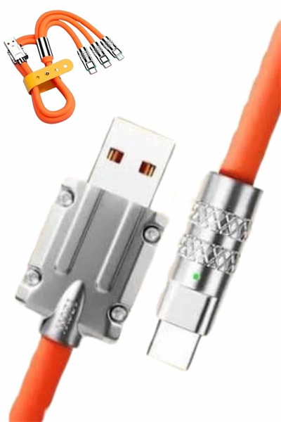 120W Silikon Metal Uçlu LED Işıklı 3 In1 Şarj Kablosu 1.2m