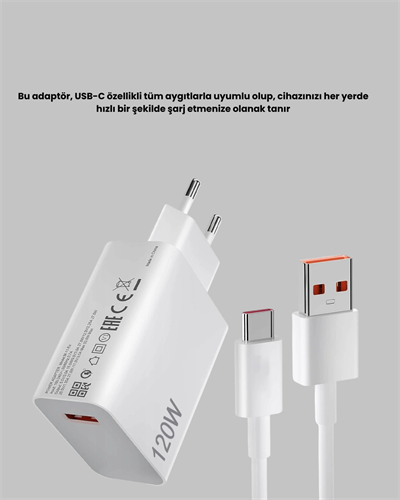 120W Ultra Hızlı Şarj Adaptörü USB-C Destekli Güçlü Şarj Teknolojisi