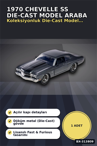 1:24 Metal Die-Cast 1970 Chevelle SS Araba - Açılır Kapı Kaput Bagaj, Lisanslı 19 cm BX-313809