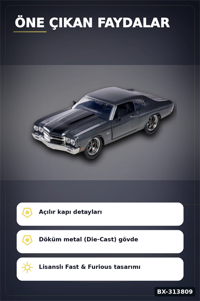 1:24 Metal Die-Cast 1970 Chevelle SS Araba - Açılır Kapı Kaput Bagaj, Lisanslı 19 cm BX-313809