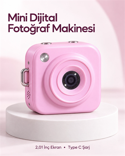 128 GB’a Kadar Hafıza Kartı Destekli Pembe Mini Dijital Fotoğraf Makinesi