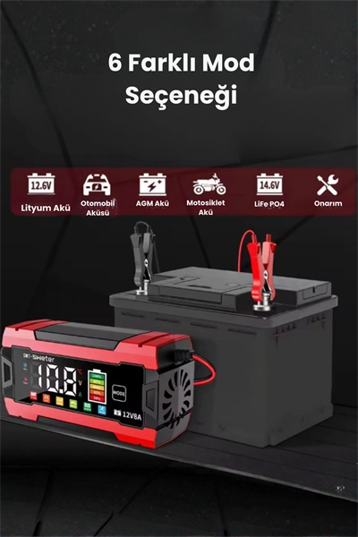 12V 8A Akıllı Akü Şarj Cihazı 12V 8A LCD Ekranlı Pulse Repair Otomatik Akü Şarj & Desülfatör