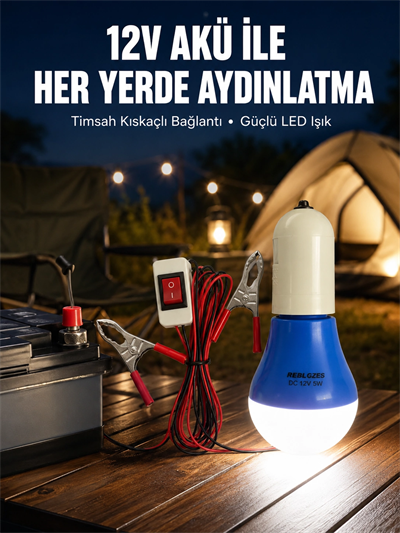 12V LED Ampul Timsah Kıskaçlı Taşınabilir Aydınlatma