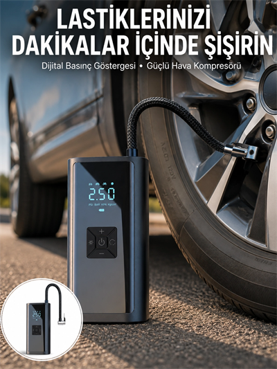 12V Uyumlu Çok İşlevli Akıllı Araç Lastik Pompası Yeni Nesil