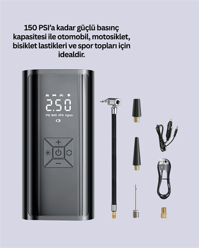 12V Uyumlu Çok İşlevli Akıllı Araç Lastik Pompası Yeni Nesil