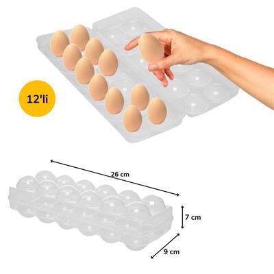 12'li Şeffaf Kapaklı Kilitli Yumurta Saklama Kabı Kutusu Aparatı (3936)
