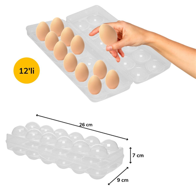 12'li Şeffaf Kapaklı Kilitli Yumurta Saklama Kabı Kutusu Aparatı Bx40