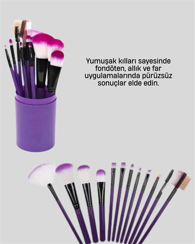 12’li Makyaj Fırça Seti Fondöten Allık Far Karıştırma İçin Tam Uyumlu