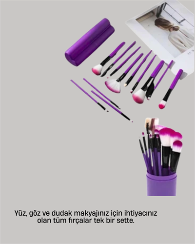 12’li Makyaj Fırça Seti Fondöten Allık Far Karıştırma İçin Tam Uyumlu