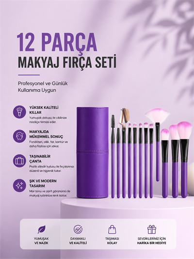 12li Makyaj Fırça Seti Yumuşak Kıllı Profesyonel Kullanıma Uygun
