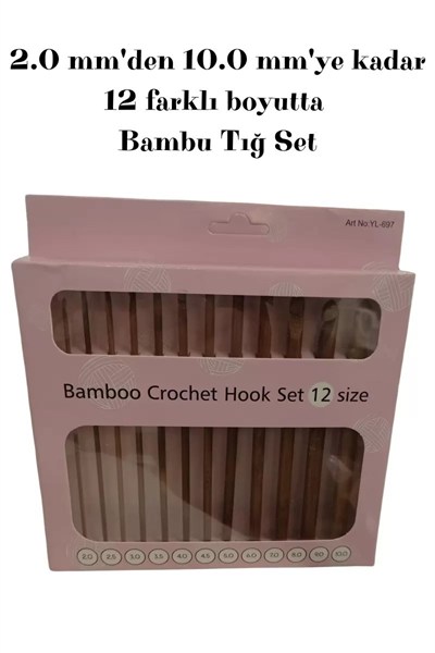 12li Profesyonel Bambu Tığ Seti - 2.0 Mmden 10.0 Mmye Kadar Tam Set