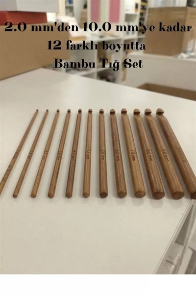 12li Profesyonel Bambu Tığ Seti - 2.0 Mmden 10.0 Mmye Kadar Tam Set