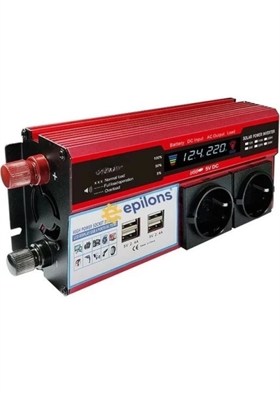 12v 2000w Modifiye Sinüs İnverter Araç Ve Güneş Enerjisi Uyumlu, Çift Usb, Çift Priz Ve Çakmaklık Epilons