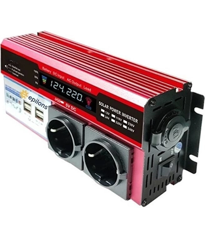 12v 2000w Modifiye Sinüs İnverter Araç Ve Güneş Enerjisi Uyumlu, Çift Usb, Çift Priz Ve Çakmaklık Epilons
