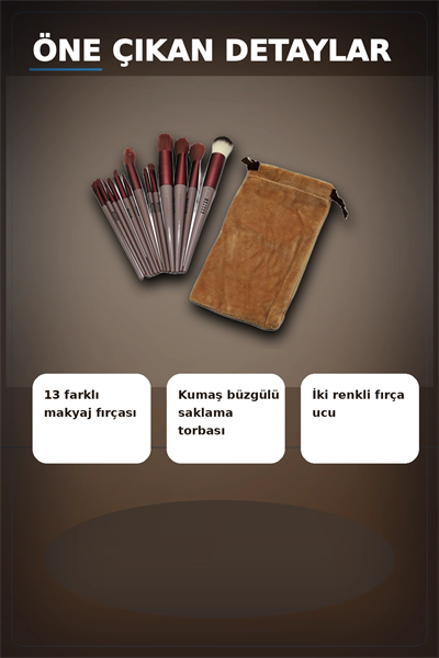 13 Parça Eflatun Kadife Torbalı Makyaj Fırça Seti Bx40 Seyahat Çantası Hediyelik BX-313446