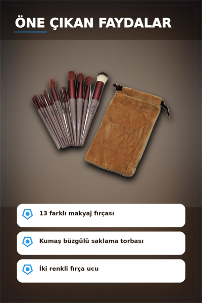 13 Parça Eflatun Kadife Torbalı Makyaj Fırça Seti Bx40 Seyahat Çantası Hediyelik BX-313446