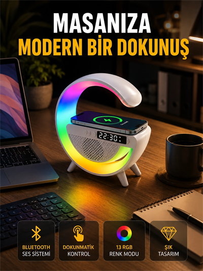 13 Renk Seçenekli Kablosuz Şarj Cihazlı LED Lamba