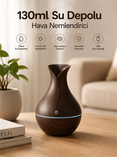 130ml Aromaterapi Difüzörü Hava Nemlendirici 7 Renk LED Işıklı