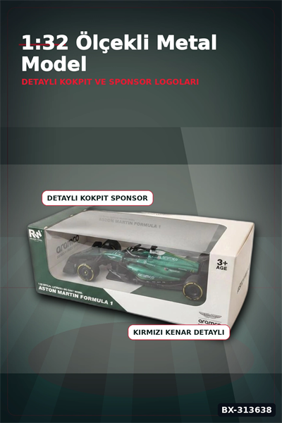 1:32 Aston Martin F1 Metal Diecast Model Araba - Çek Bırak Oyuncak, Koleksiyon BX-313638