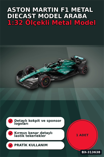 1:32 Aston Martin F1 Metal Diecast Model Araba - Çek Bırak Oyuncak, Koleksiyon BX-313638