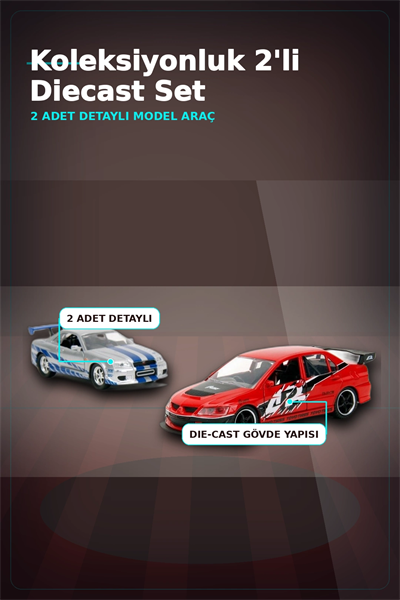 1:32 Diecast Metal 13 cm Araba Modeli - 2006 Mitsubishi Lancer IX ve Nissan Skyline GTR BX-313395