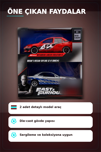 1:32 Diecast Metal 13 cm Araba Modeli - 2006 Mitsubishi Lancer IX ve Nissan Skyline GTR BX-313395