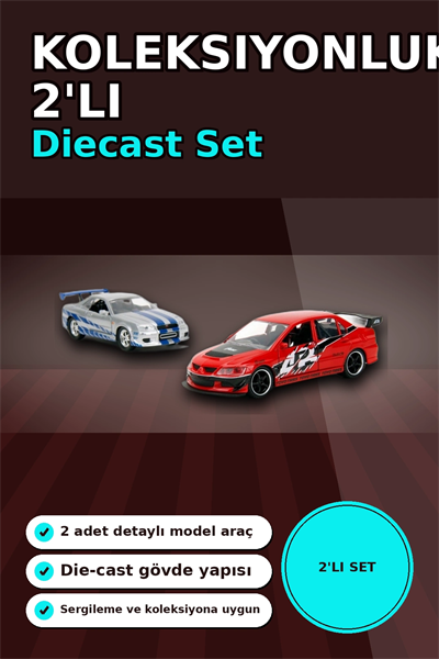 1:32 Diecast Metal 13 cm Araba Modeli - 2006 Mitsubishi Lancer IX ve Nissan Skyline GTR BX-313395