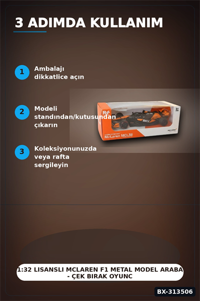 1:32 Lisanslı McLaren F1 Metal Model Araba - Çek Bırak Oyuncak, Hediye BX-313506