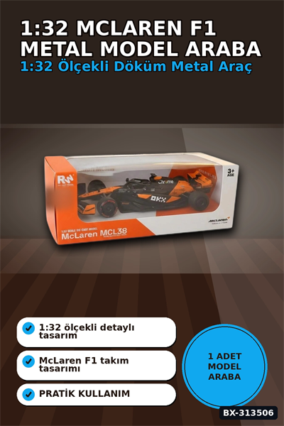 1:32 Lisanslı McLaren F1 Metal Model Araba - Çek Bırak Oyuncak, Hediye BX-313506