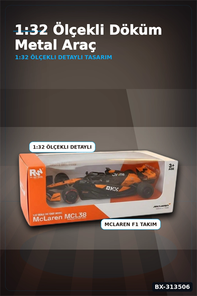 1:32 Lisanslı McLaren F1 Metal Model Araba - Çek Bırak Oyuncak, Hediye BX-313506