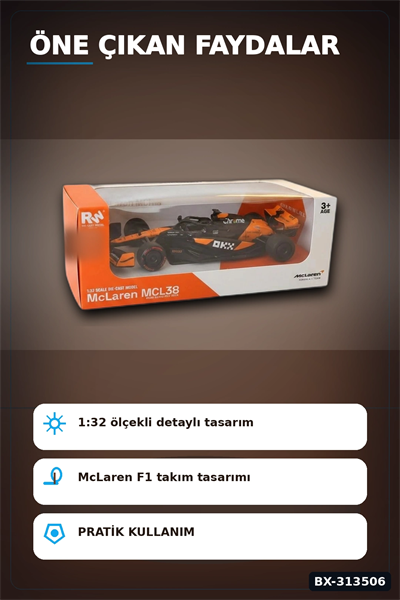 1:32 Lisanslı McLaren F1 Metal Model Araba - Çek Bırak Oyuncak, Hediye BX-313506