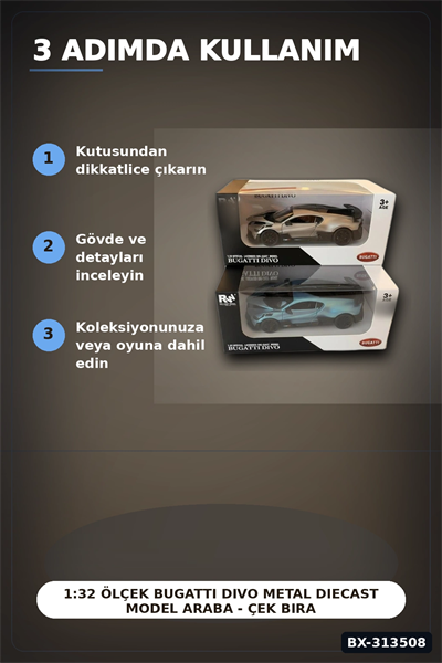 1:32 Ölçek Bugatti Divo Metal Diecast Model Araba - Çek Bırak Özellikli, Lisanslı BX-313508