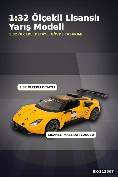 1:32 Ölçekli Maserati GT2 Çek Bırak Araba - Lisanslı Model, 1 Adet Oyuncak Araba BX-313507