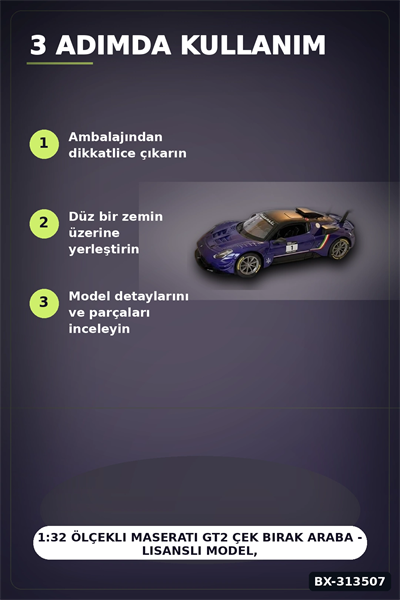 1:32 Ölçekli Maserati GT2 Çek Bırak Araba - Lisanslı Model, 1 Adet Oyuncak Araba BX-313507