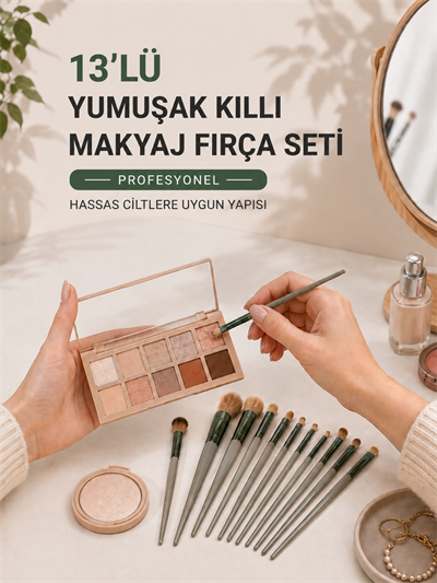 13’lü Yumuşak Kıllı Makyaj Fırça Seti Profesyonel  Hassas Ciltlere Uygun Yapısı