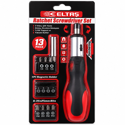 13pcs Silikon Sap - Cr-v Cırcırlı Tornavida Bits Seti 3 Kademe - Çift Yönlü - Manyetik Uç Tutucu Bx40