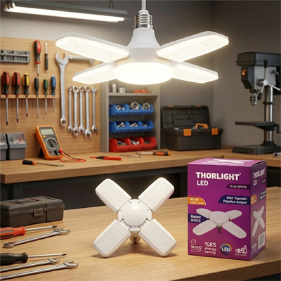 1+4 Kollu - Yapraklı Pervane Modeli Papatya Beyaz Led Lamba Ampul 40w - E27 P-6040b Bx40