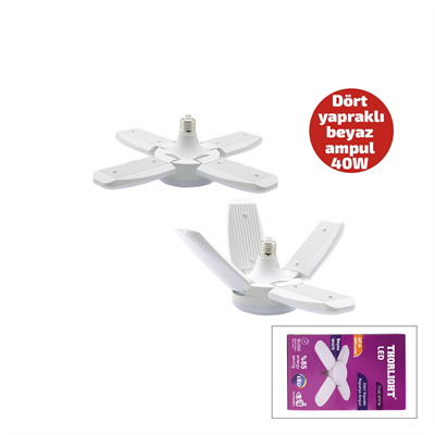 1+4 Kollu - Yapraklı Pervane Modeli Papatya Beyaz Led Lamba Ampul 40w - E27 P-6040b Bx40